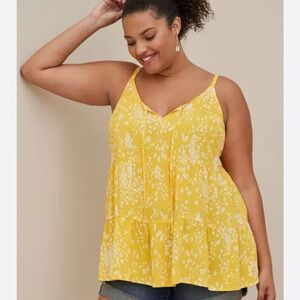 TORRID Yellow Floral Challis Tiered Ruffle Tie Front Flowy Cami Top Size 1X